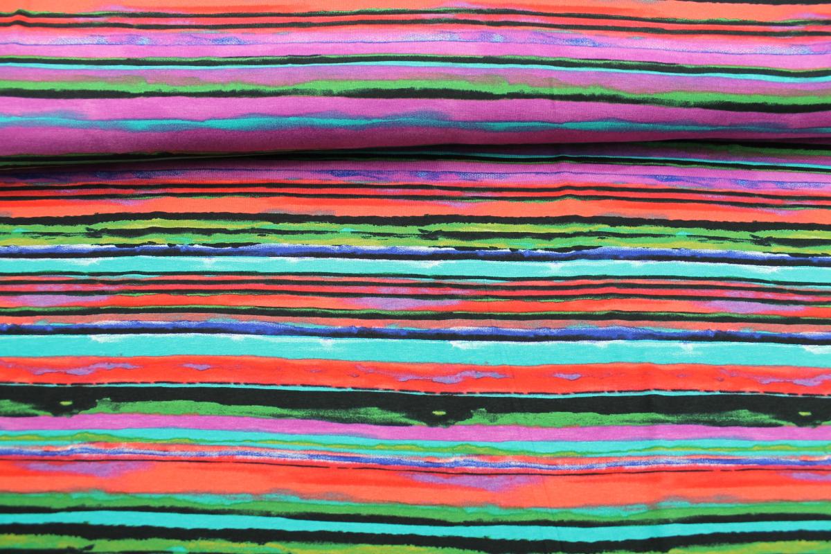 Viskosejersey "Streifen" bunt