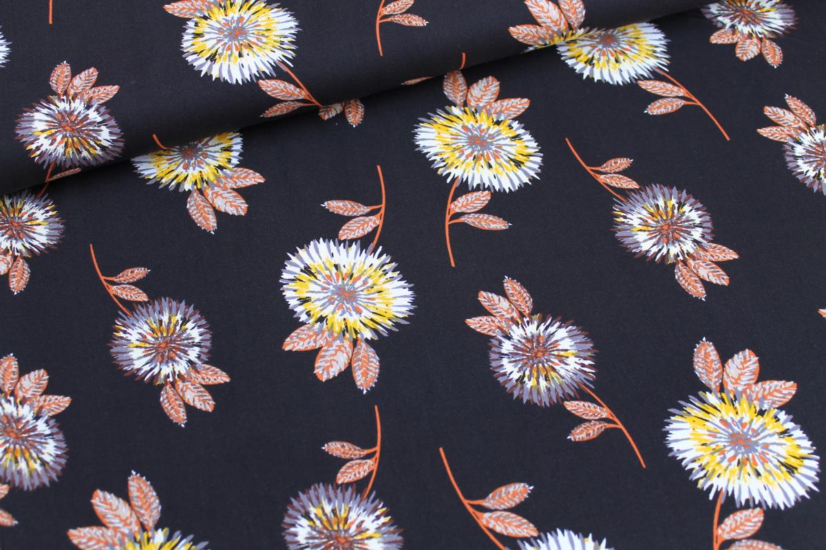 Viskose Twill "Blumen" schwarz/braun