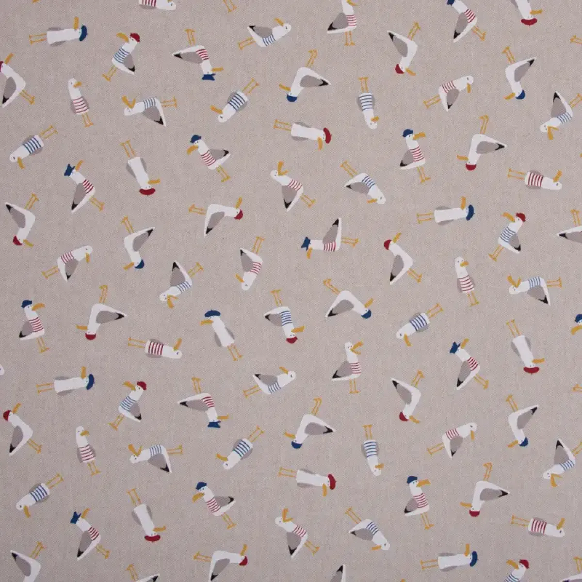 Baumwoll Canvas Stoff mit Moewen im Leinen-Look