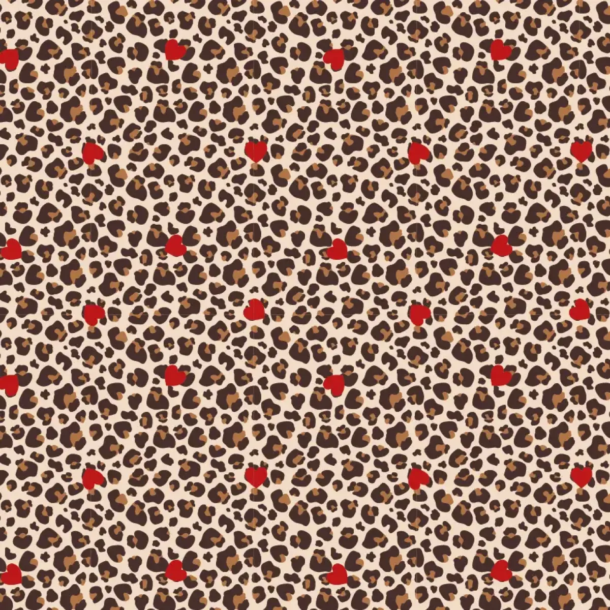 Baumwolljersey Leo Herzen rot beige Nahaufnahme