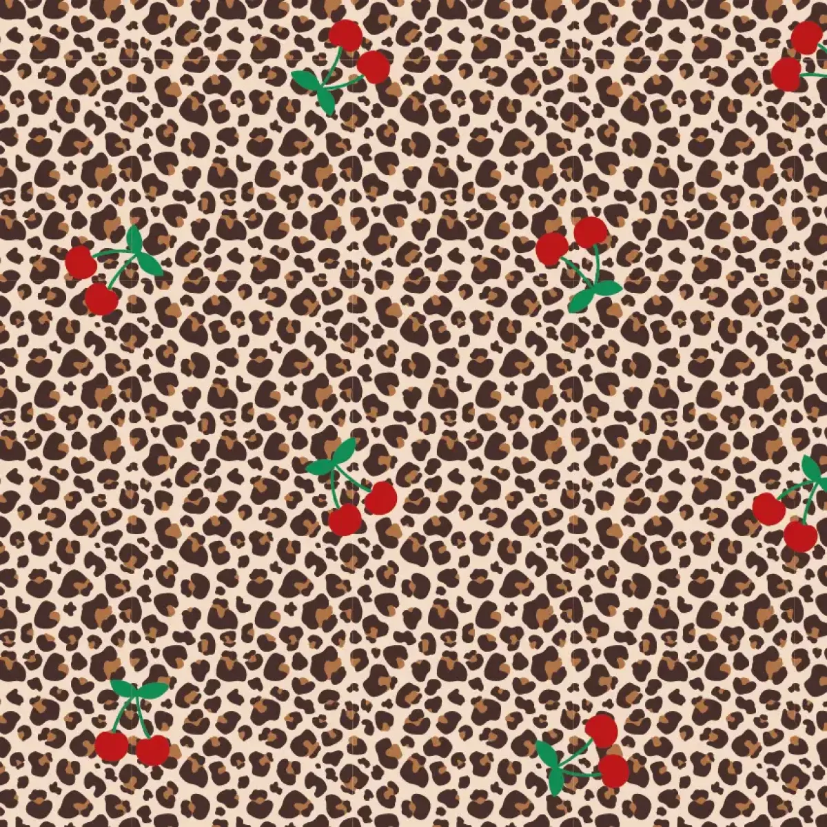 Baumwolljersey Leo Kirschen rot beige Nahaufnahme