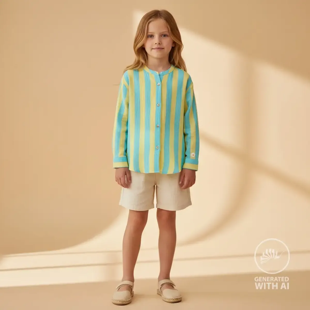 Musselin Stoff gelb und türkis gestreift Nähbeispiel