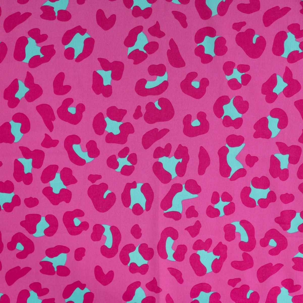Baumwollstoff mit modernem Leo Muster in Pink und Mint