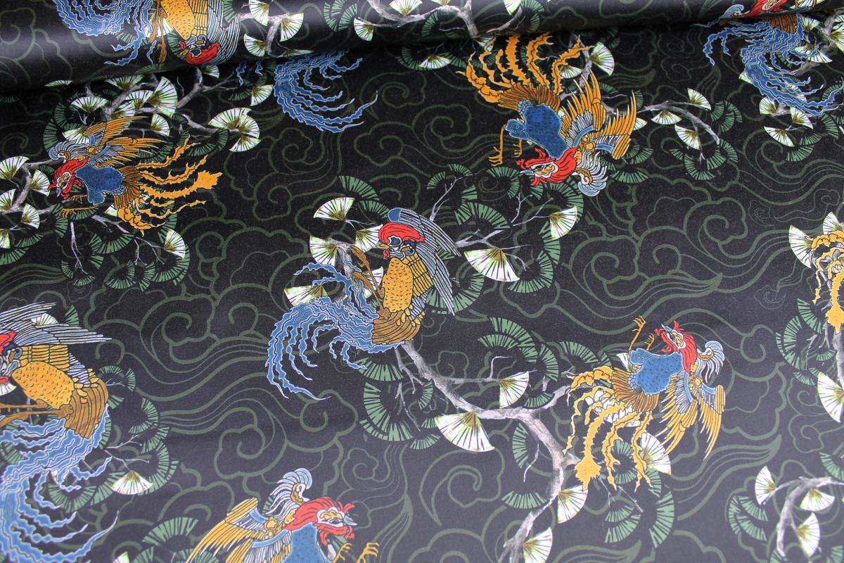 Satin "Asia Bird" schwarz