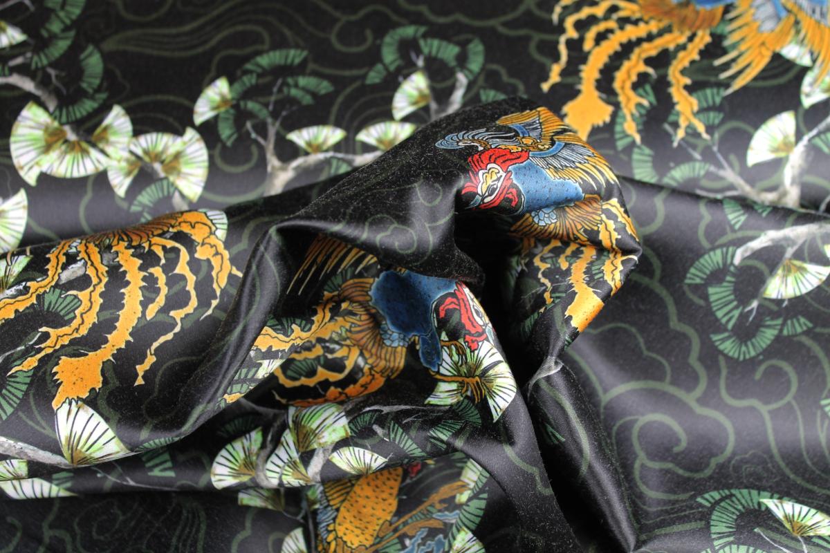 Satin "Asia Bird" schwarz