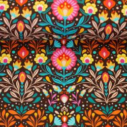 Canvasstoff Blumen Braun Türkis aus der Kollektion Secrets of Summer von Swafing