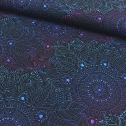 Canvas Stoff mit buntem Mandala-Muster auf schwarzem Hintergrund