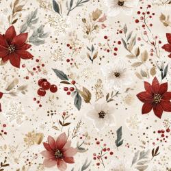 Winterblütentraum Bio Jersey & French Terry – floraler Winterstoff mit roten Blüten