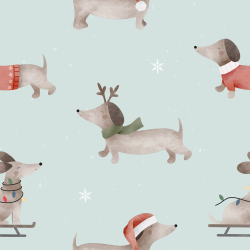 Weihnachtsdackel – Bio Jersey & Bio French Terry mit winterlichen Dackeln auf Mint