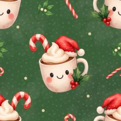 Weihnachtskakao – Bio Jersey & Bio French Terry mit Kakaotasse, Zuckerstangen und Weihnachtsmotiven