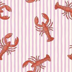 Pink Lobster Bio Jersey und Bio French Terry mit roten Hummern auf rosa Streifen