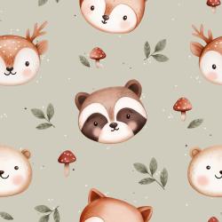Waldkinder salbei Bio Jersey und Bio French Terry mit Fuchs, Reh, Waschbär und Bär