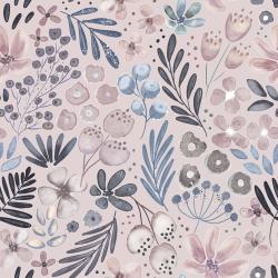 Pastellblumen altrosa Bio Jersey und Bio French Terry mit Aquarellblumen in Pastelltönen
