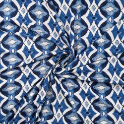 Viskosejersey mit Ethno-Muster in Blau und Weiß