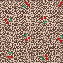 Baumwolljersey Leo Kirschen rot beige Nahaufnahme